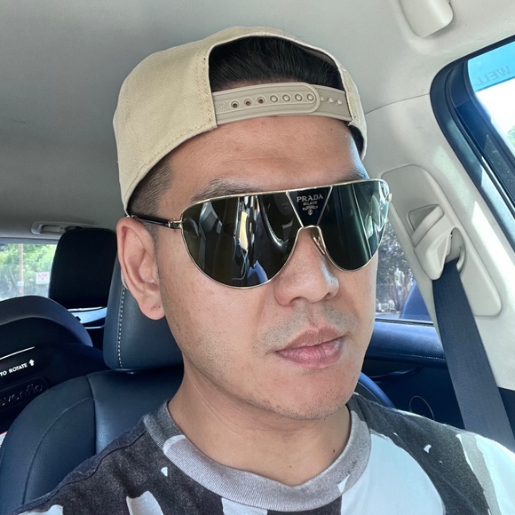 Prada 0PR 69ZS Gold Frame Green Lenses Logo Shield Wrap Mask Runway Sunglasses - Picture 15 of 15